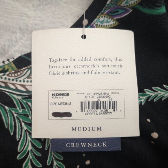 NWT Croft & Barrow Ladies Size Medium Black w/ Flowers Crew Neck T-shirt - Picture 6 of 11